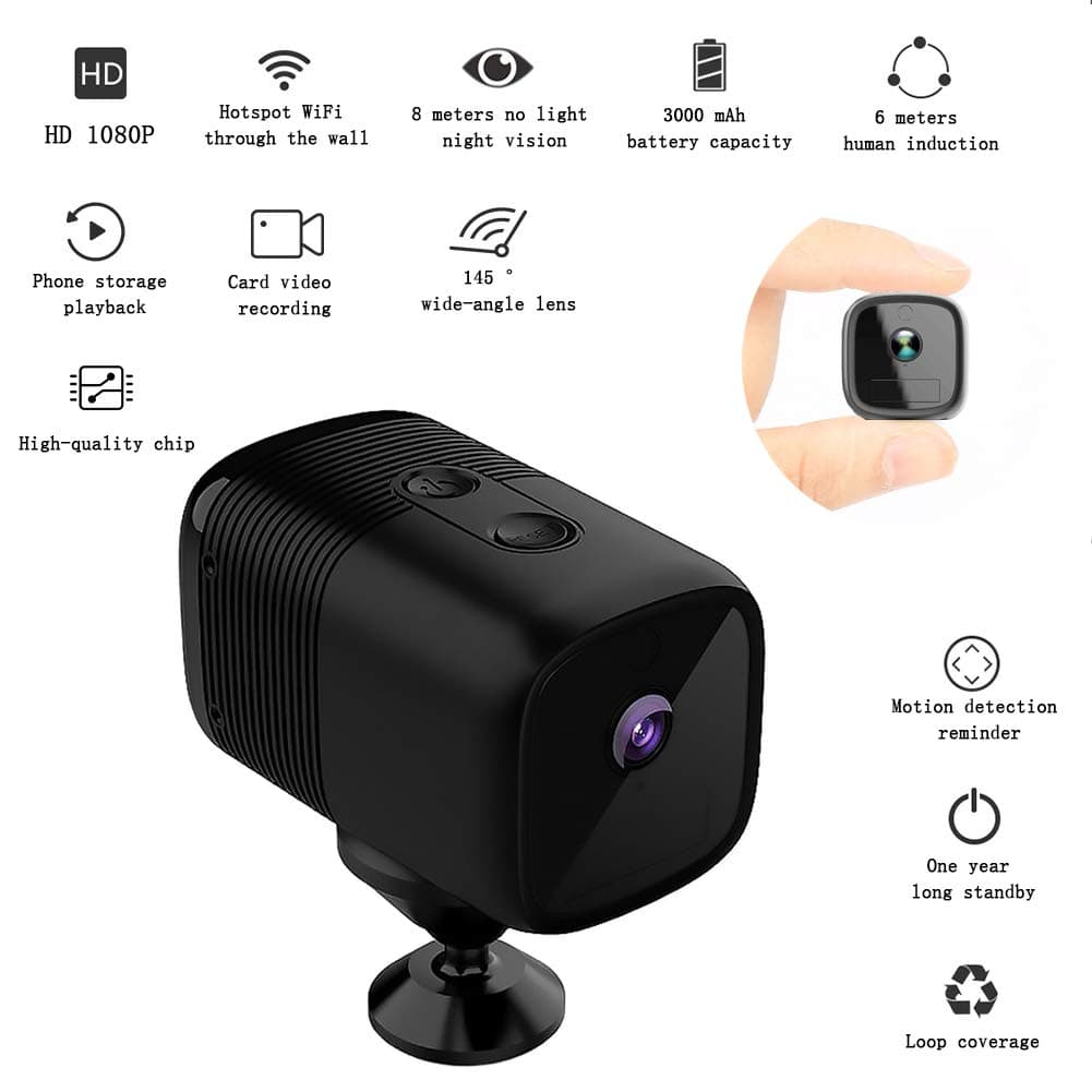 MIMI KING Small Wifi Wireless Camera Low Power Battery Surveillance Mini Camera Night Vision Network Remote Micro Monitor,Black