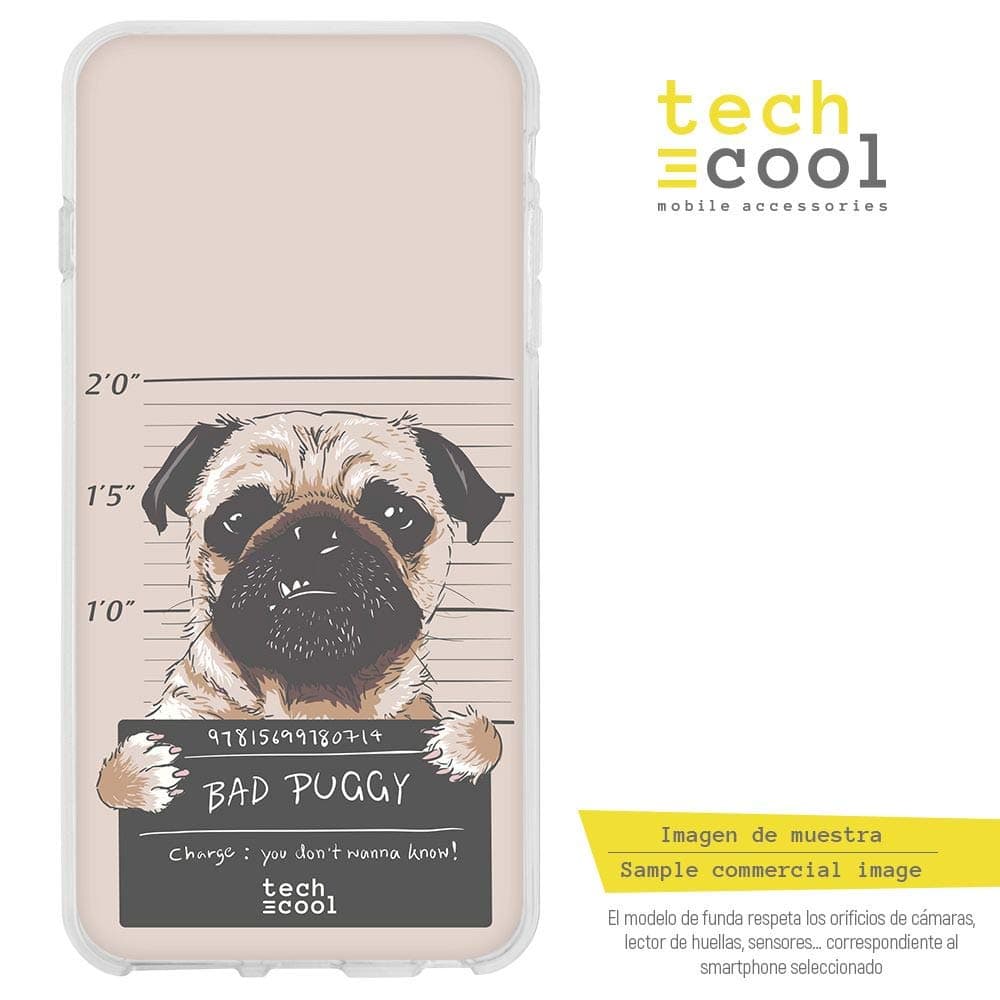 Funnytech¨ Silicone Cover for Samsung Galaxy J3 2018 l Case, cover [High-Definition Printing] [Bright Colors] Bad puggy Carlino fondo crema