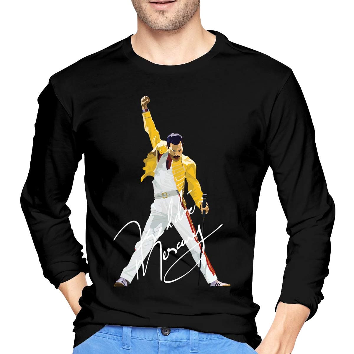 AlbertJ Men's Freddie Mercury Long Sleeve Tee Black
