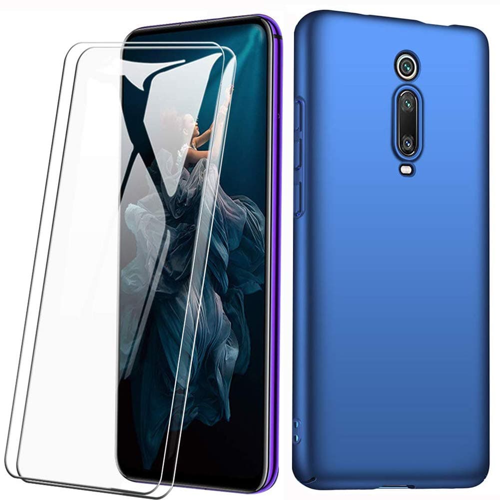 FANFO® Case + [2 Pieces] Tempered Glass Screen Protector for Xiaomi Redmi K20 Pro, Ultra Thin Pure Hard PC Case, Silky Matt Paint Bumper Shell Case Cover, Blue