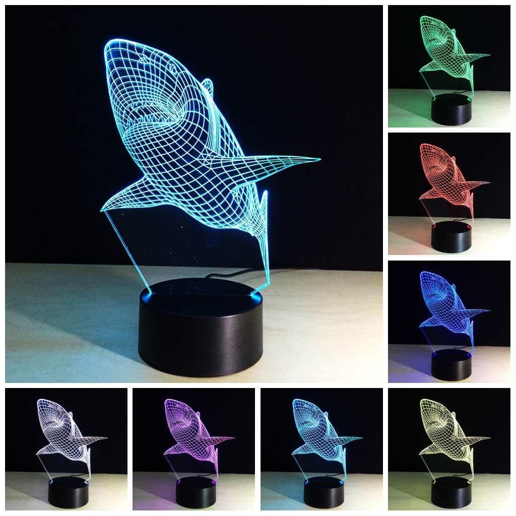 Shark Night Light for Kids-3d Night Light Kids Night Light 3D Bedside Lamp Illusion Lamp Shark Room Décor Shark Lamps Shark Lights