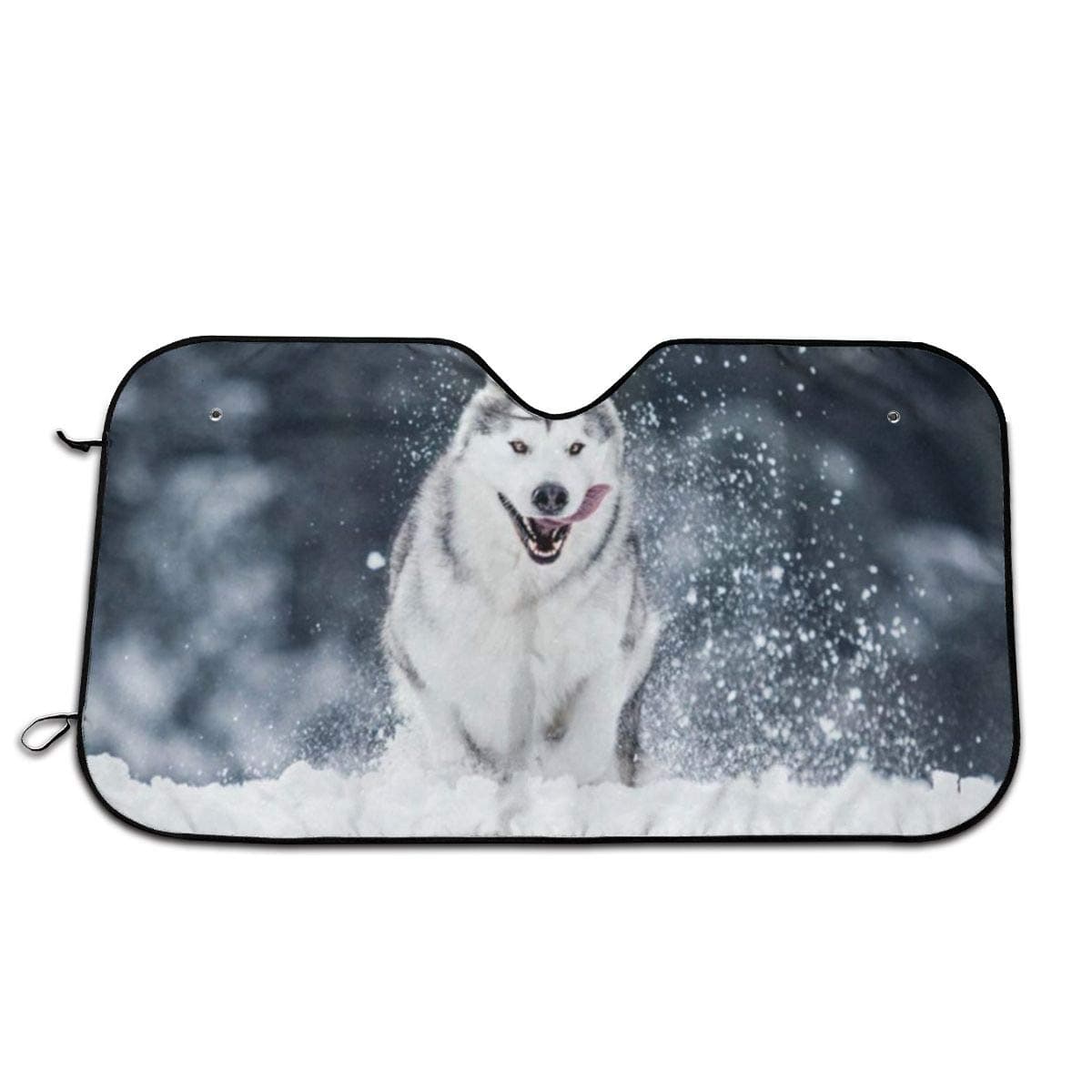 Perfectly Customized Windshield Sunshade for Car Foldable UV Ray Reflector Auto Front Window Sun Shade Visor Shield Cover, Keeps Vehicle Cool Minivans -Happy Alaskan Malamute
