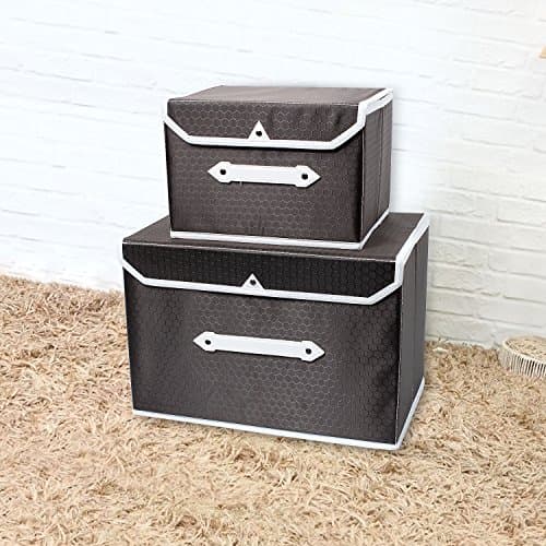 Foldable Storage Boxes with Lid and Handles Clothes Closet Fabric Folding Basket Organizer Bin Containers Cubes For Home, Office, Nursery, Closet, Bedroom, Living Room (Chocolate)