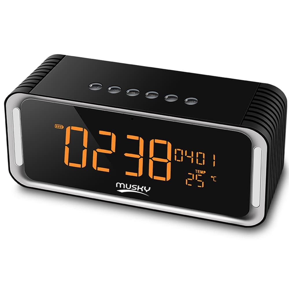 Portable Wireless Premium Stereo Speaker, Bluetooth 4.0, Alarm Clock, FM Radio, with LED Display, Powerful Sound 12W Drivers, Handsfree Calling, Micro TF SD Card & USB & AUX-in Slots for Smart Phone