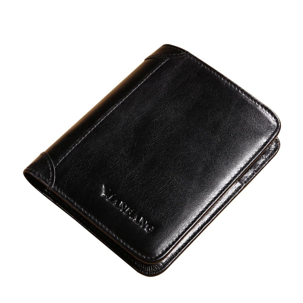 Mini Genuine Cowhide Leather Extra Capacity Bifold Wallet
