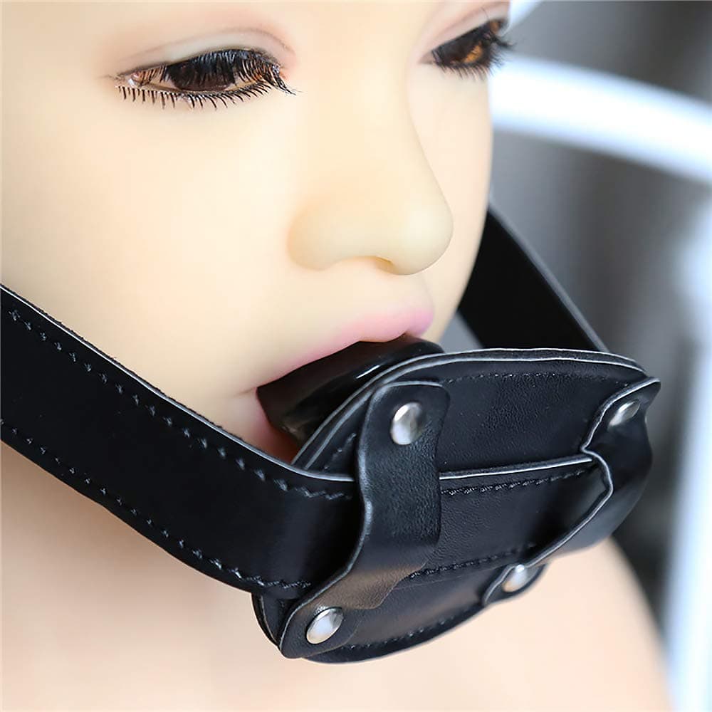 Leather segot-style punk deep throat couple props (5CM, black)
