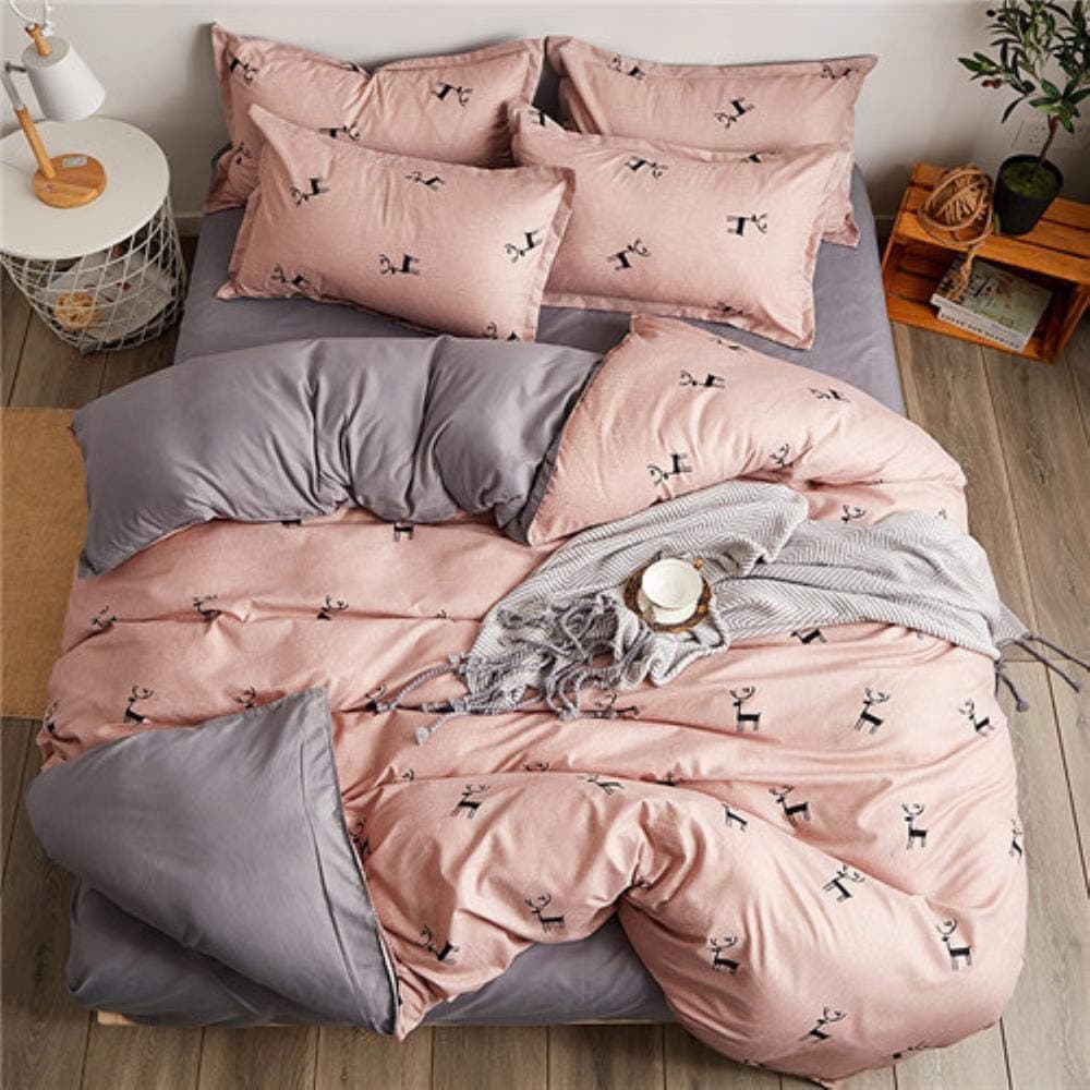 RSM Home bedding 4pcs sheet set red heart bed linen set sheet pillowcase&duvet cover set Cute bird child bedclothes leaf cover,reindeer,Queen