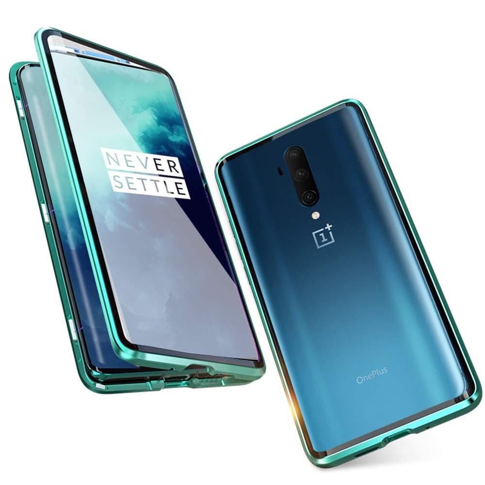 CHBO Magnetic Adsorption Case for OnePlus 7T Pro - Magnetic Case with Double Sided Tempered Glass, Magnets Metal Bumper Frame, Full Body Protective Phone Case for OnePlus 7T Pro, Green