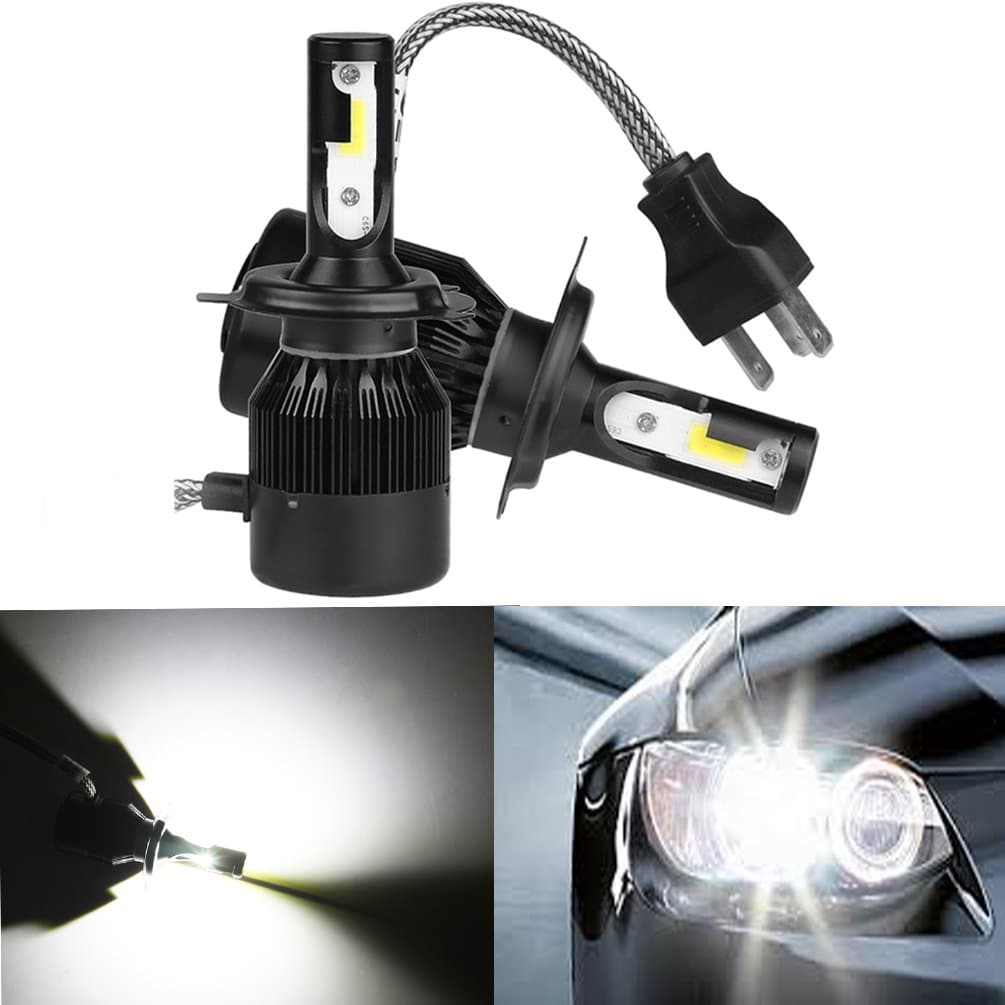 ROCCS H4 Bulb, Pair COB Chip LED h4Headlight Bulbs High/Low Beam Super Bright White Driving Lamp Replacement Bulb Conversion Kit Bulbs 60W, Dual Performance Beam Replace, 2 Year Warranty (H4)