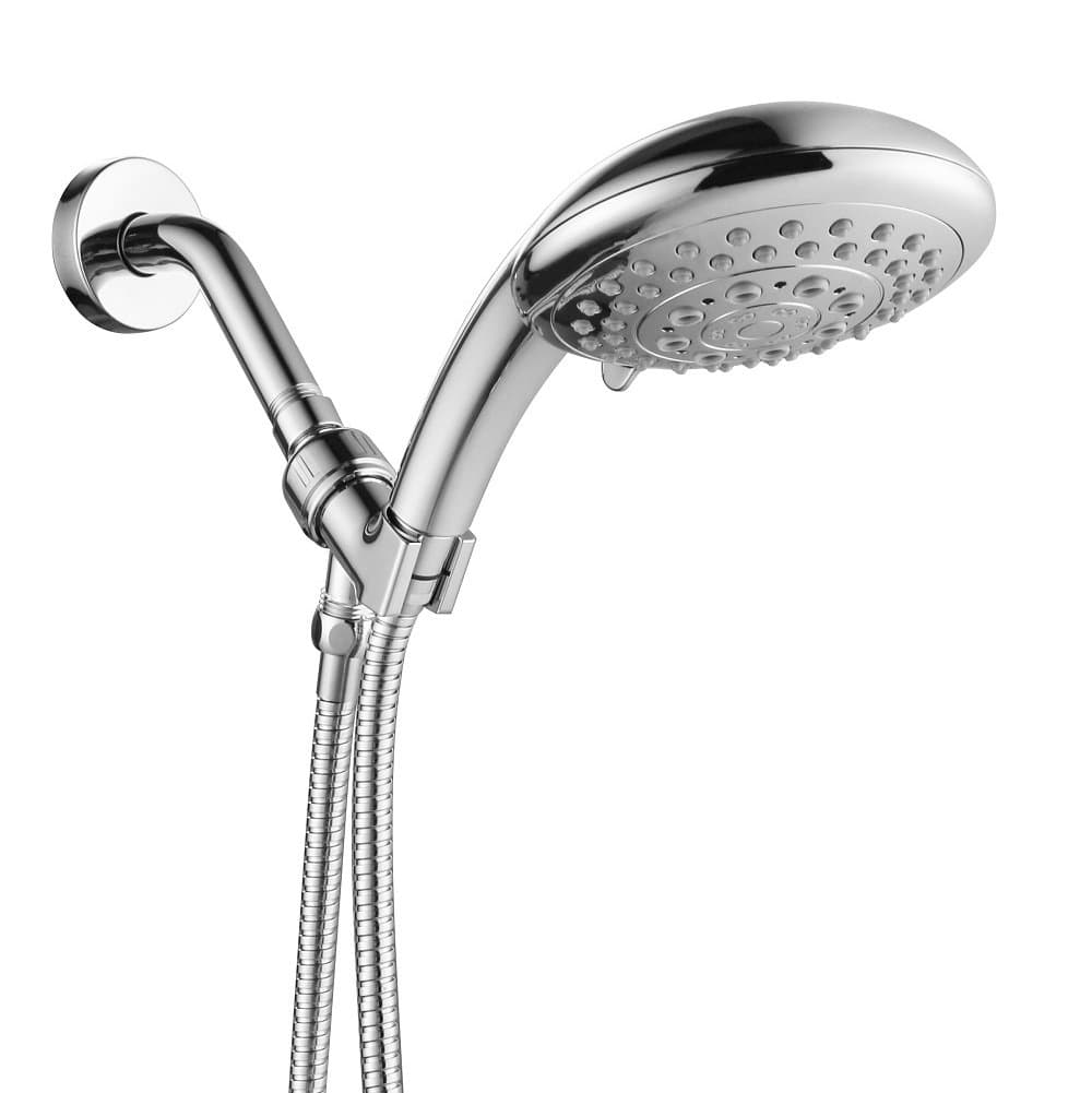Purelux 5-Setting Large Plate Handheld Shower with Stainless Steel Hose & Shower Arm Mount, Chrome Finish 5 YEAR WARRANTY