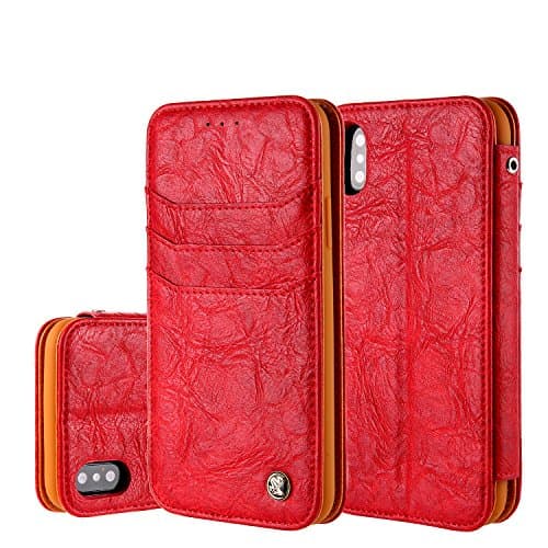 iPhone X Wallet Case Aroko Flip Fold Card Case Stylish Slim Stand Cover with Wallet Case for Apple iPhone X 5.8inch (Red)