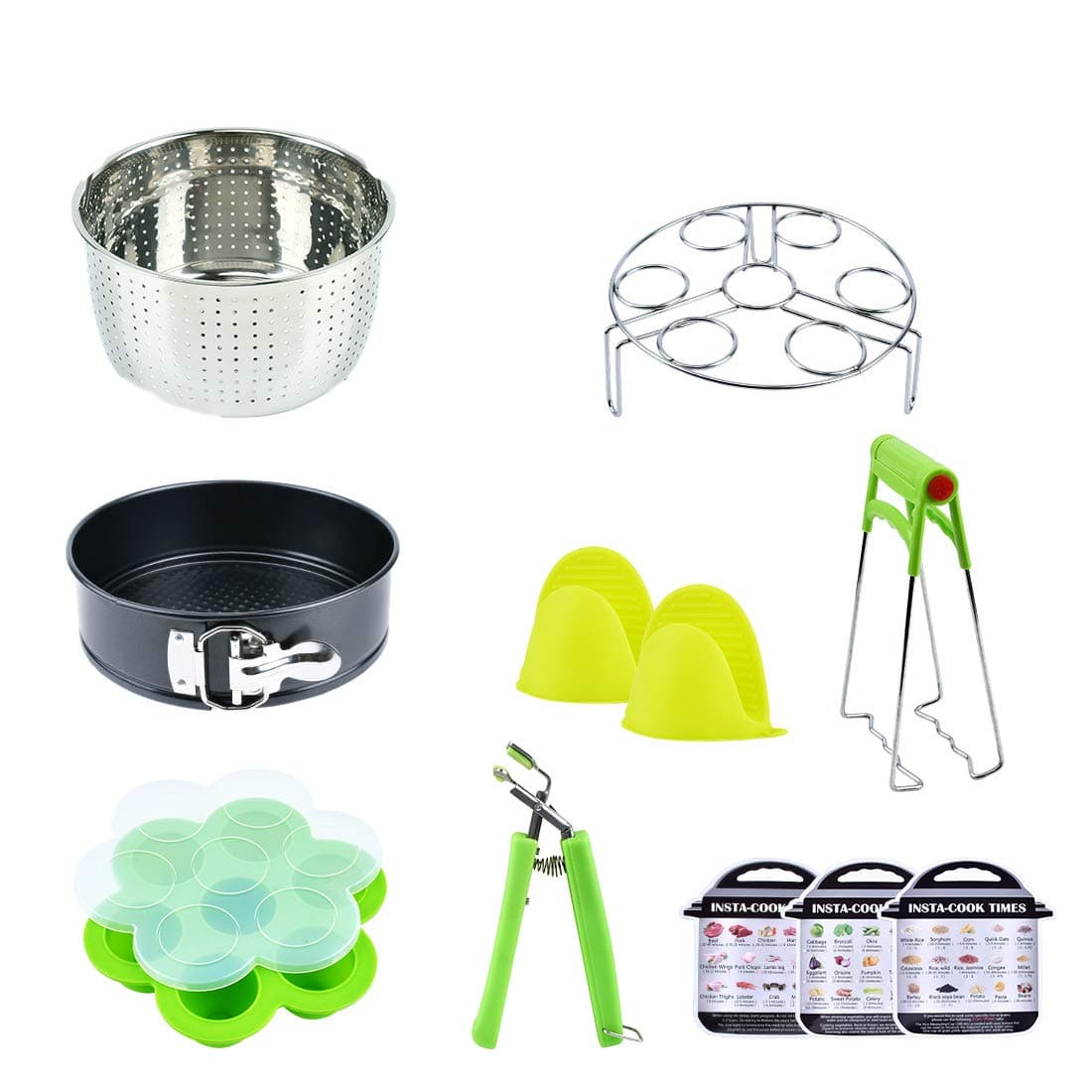 Accessories Kit For Instant Pot: 10 Pieces - Springform Cake Pan/Steamer Basket/Egg Steamer Rack/Silicone Egg Bites Molds/Oven Mitts/Food Tongs/Magnetic Cheat Sheets Compatible with 6,8 Qt Instant Pot