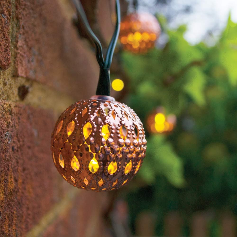 SolarCentre® Elan Outdoor Solar Powered Copper Ball String Lanterns - 20 LEDs