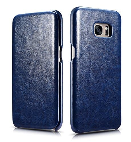 Galaxy S7 Edge Leather Case + Free Screen Protector, MyyTek Vintage Wallet Case Side Open in Ultra Slim Style, Flip Folio Cover for Samsung S7 Edge 5.5 Inch (Edge Blue)