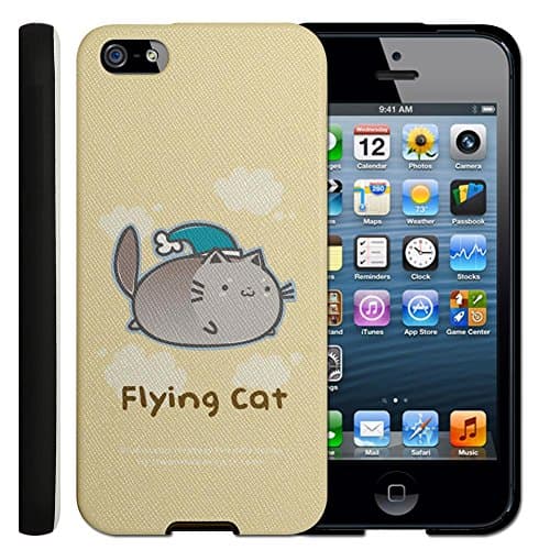 Ecoskin Apple iPhone 5 5S Case Buckler Series Flying Cat Graphic Shock Absorbent TPU Case with 9H Hardness Screen Protector (Yellow) [Retail Packaging] Made in Korea