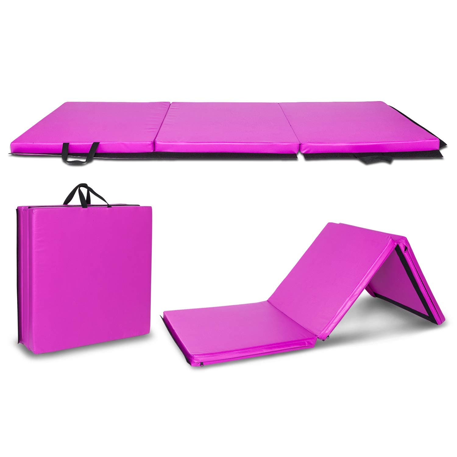 Autoau 6' Folding Tri-fold Gymnastics Gym Exercise Aerobics Mat, 6ft x 2ft x 2in PU Leather Tumbling Mats for Stretching Yoga Cheerleading Martial Arts