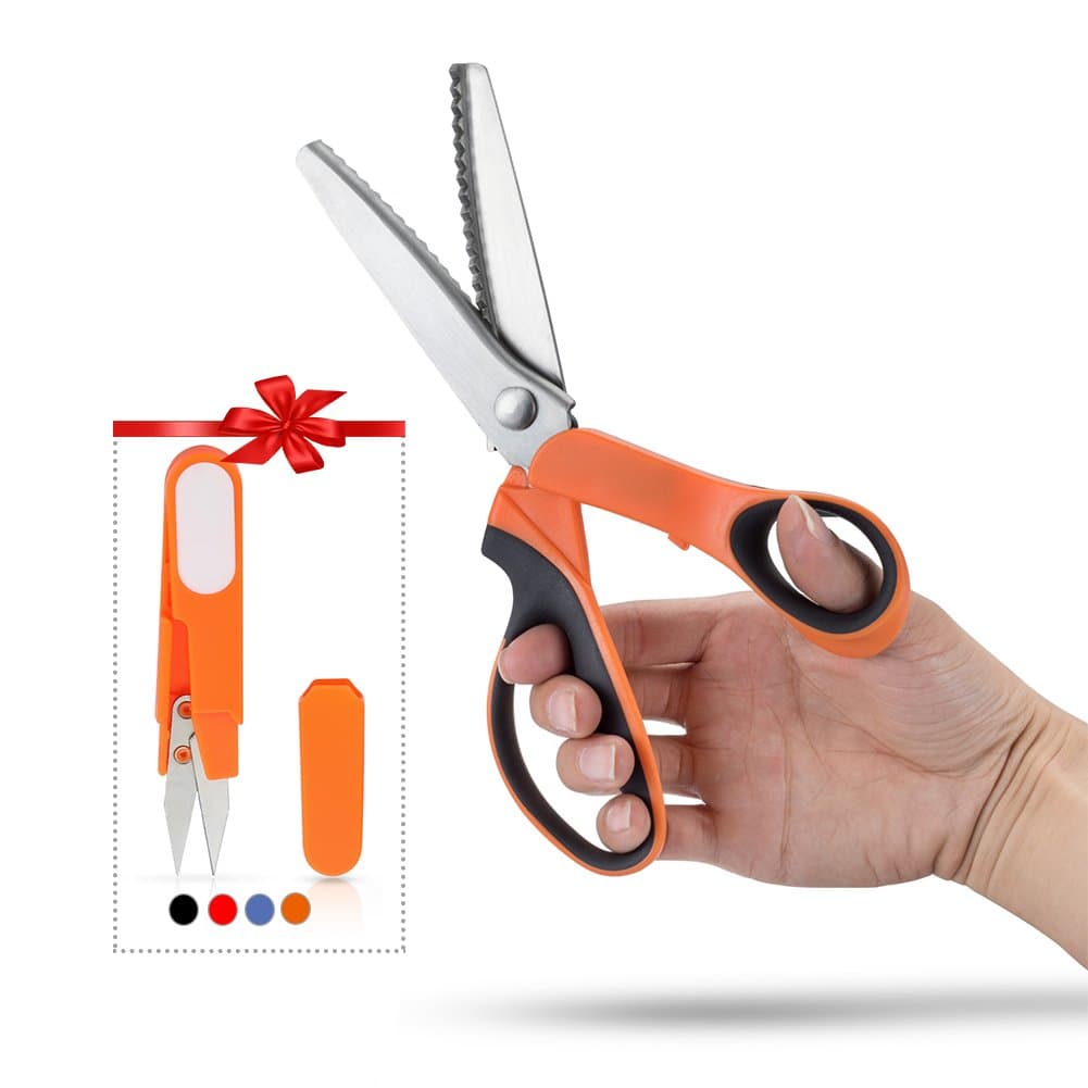 Zigzag Scissors JTENG Professional Orange Dressmaker Scissors Tailoring Pinking Shears Crafts Zig Zag Cut Stainless Steel Scissors 23.5cm