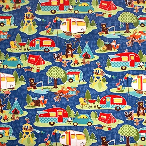 Retro Campers on Blue Dish Drying Mat - Coffee Station Mat - Pet Placemat - Appliance Mat - RV Camping Mat - 16 x 20 Inches