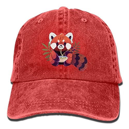 Red Panda Eating Ramen Denim Hat Adjustable Men's Vintage Baseball Caps