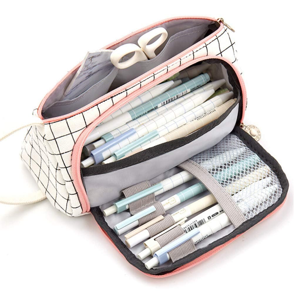 Big Capacity Pencil Pen Case Student Office College Middle School High School Zipper Large Storage (Grid)