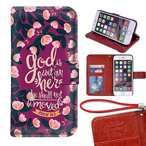 iPhone 7 Plus 5.5 Wallet Case,God Is Within Her Bible Verse Christian Quote PU Leather Wallet Case with Card Holders