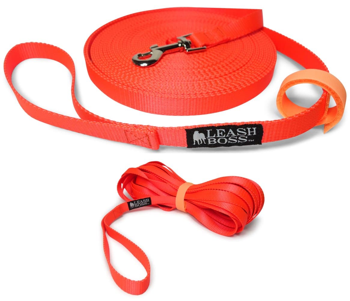 Leashboss Long Trainer - 1 Inch Nylon Long Dog Training Leash with Storage Strap