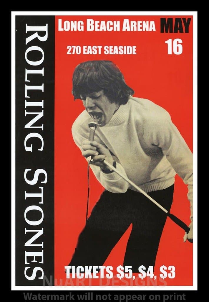 NuArt Designs Framed Vintage Rock 'n' Roll Reproduction Poster Rolling Stones - Long Beach Arena, May 16"; Poster Size 12 x 18.