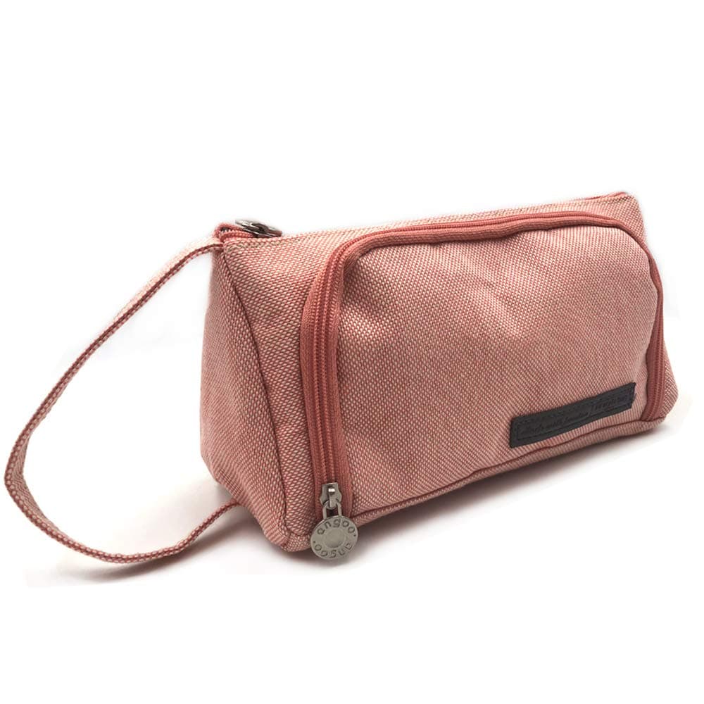 Large Capacity Pencil Case, Portable Zipper Closure Makeup Bag, Canvas Cell Phone Earphone Storage Pouch (Pink)