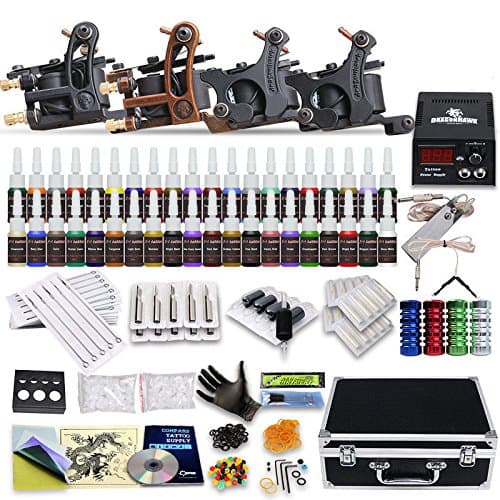 Professional Complete Tattoo Kit 4 Top Machine Gun 40 Color Ink 50 Needles Power Supply