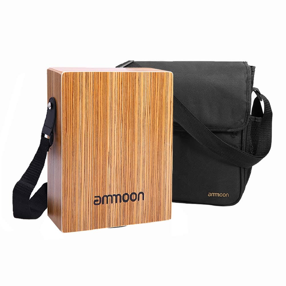 ammoon Cajon Box Drum Stringed Persussion Instrument with Bag Shoulder Strap for Kid Adult Compact Size Portable Cajon