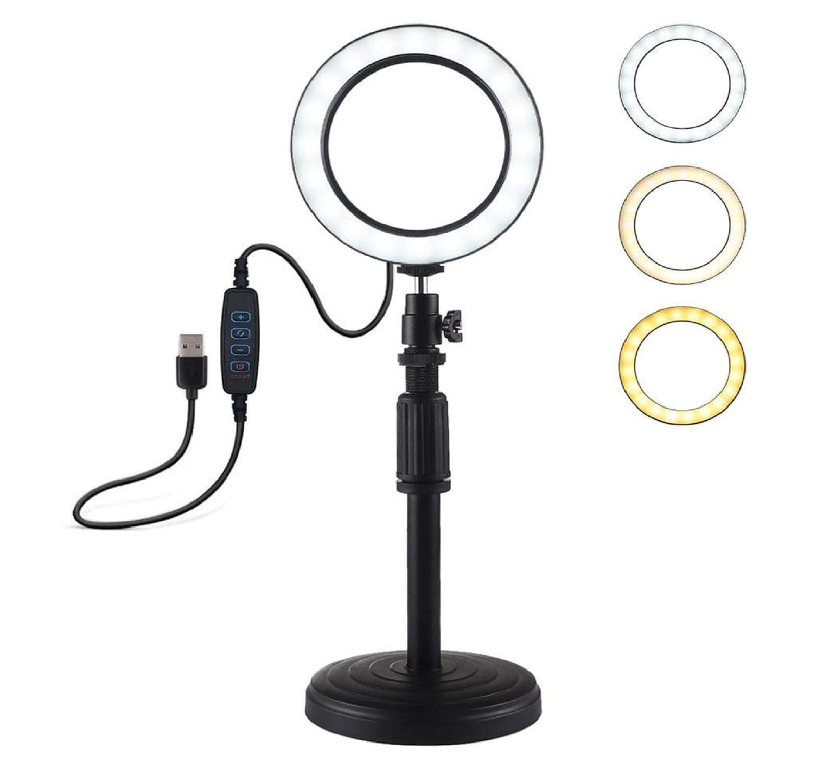 Cinhent Ring LED Light with Desktop Stand, Dimmable LED Ring Light, Video and Makeup Ring Light, 4.6 inch 3 Modes USB Dimmable LED Ring Vlogging for Camera,Smartphone,YouTube,Self-Portrait Shooting