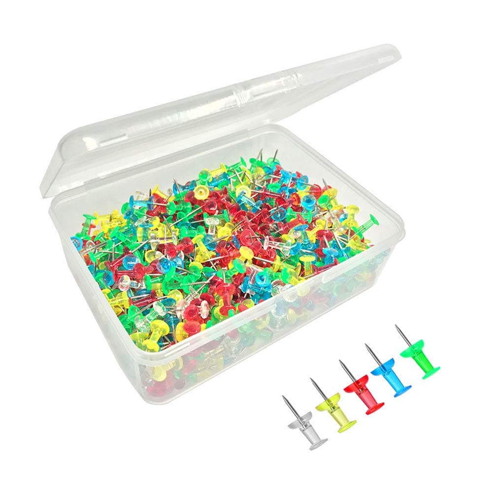 Color Push Pins 600 Count Cute Standard Office Thumb Tacks Decorative for Cork Board Travel Map 1/2" Clear Steel Point Transparent Plastic Head