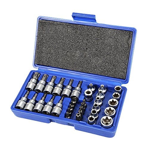 Flyelf 34pc Female Torx Sockets External Innen Torx Nut Bit Kit in Blue Case