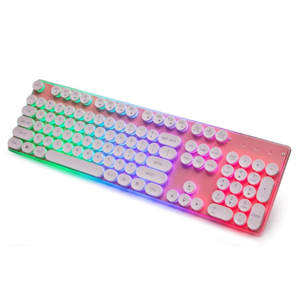 DZCP-Retro Typewriter, Steampunk Mechanical Handle Keyboard for Games-Metal Panel USB Wired Keyboard-RGB7 Backlight Color LED-Multimedia Sliders