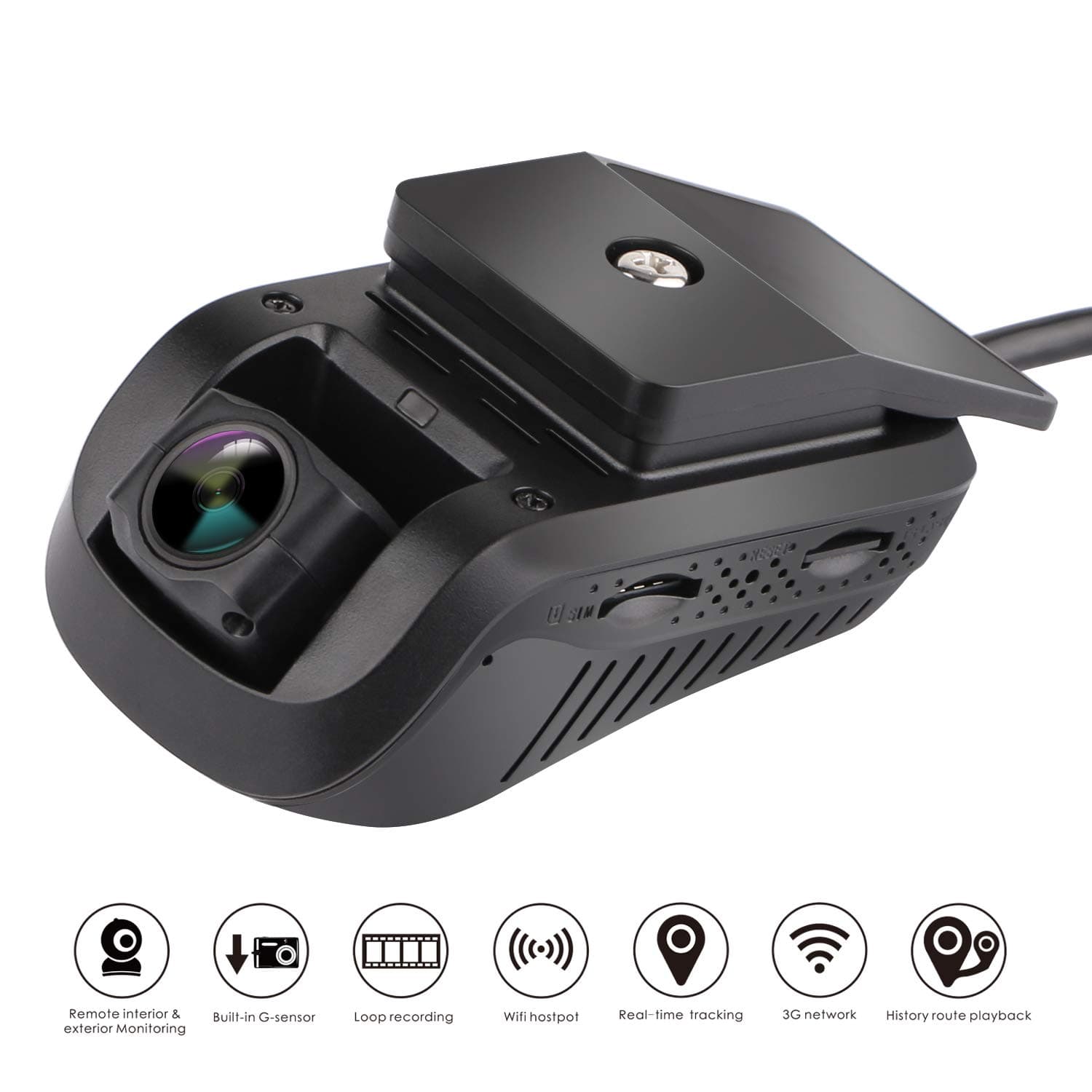Dual Dash Cam - MiCODUS Dash Cam Front and Rear NO Monthly Fee Full HD 1080P 140-degree Wide-Angle DVR, WDR, Live Video Streaming with GPS Tracker Function