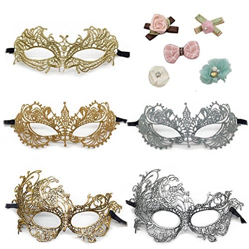 Letsparty 5 Pcs DIY Exquisite High-end Lace Masquerade Mask With Flower