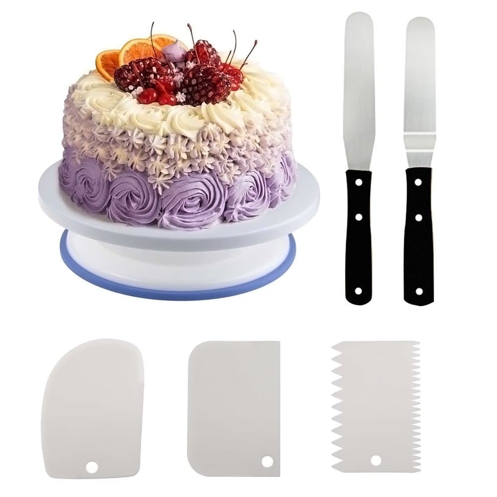Cake Turntable, Mallalah Cake Decorating Supplies Cake Turntable Cake Scraper Cutter 11 Inch Revolving Cake Stand with Decorating Sets