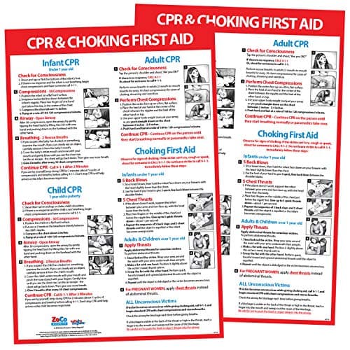 2 Pack: CPR and Choking Posters - Choking Posters for Restaurant - Choking First Aid Poster - CPR Instructions - CPR Wall Charts - CPR Posters Laminated, 12 x 18 Inches