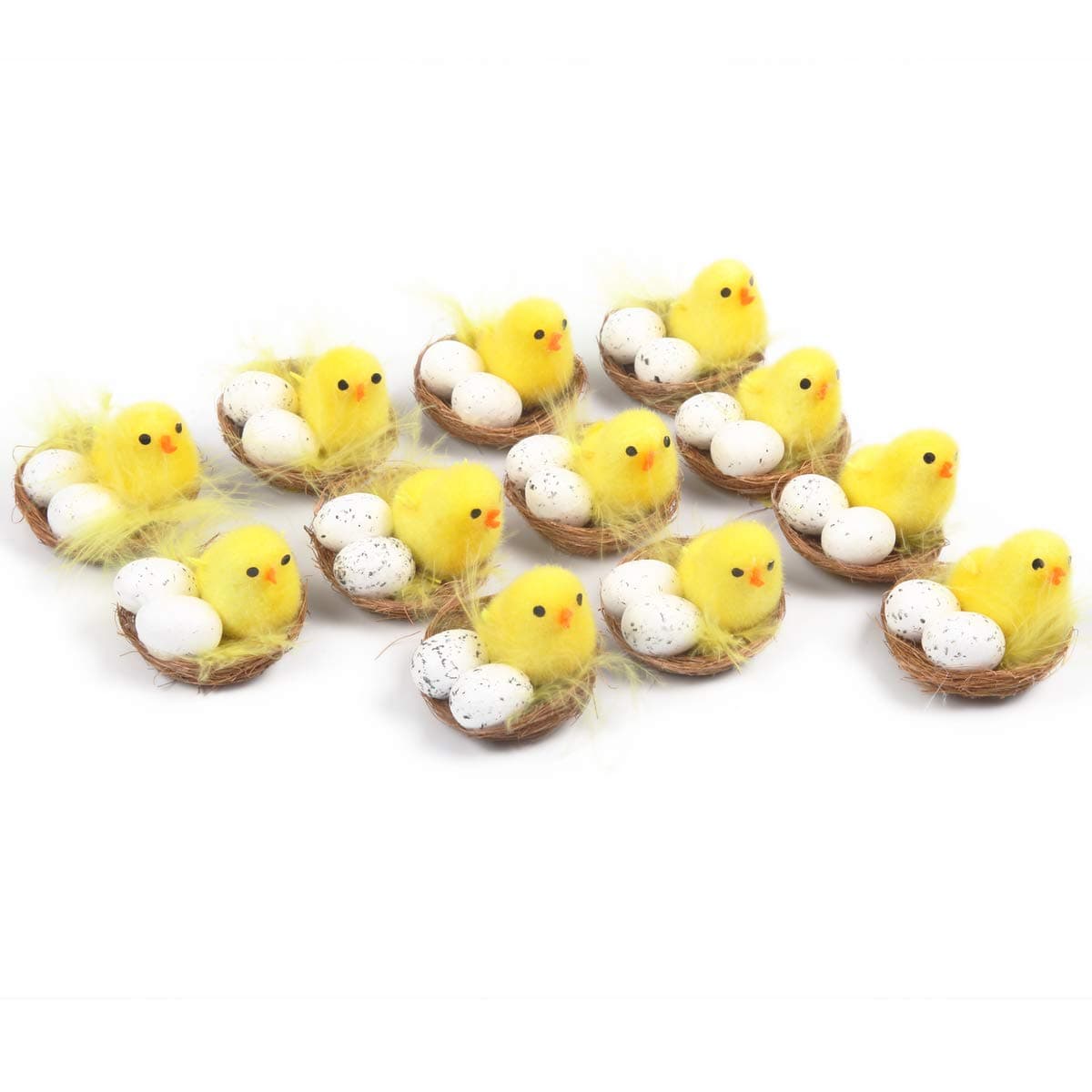 Cute Easter Chicks | Vibrant Fuzzy Easter Chickens with Nest |Adorable Easter Bonnet Decoration for Party Favors (Pack of 12)