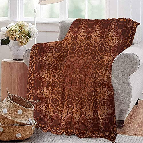 SSKJTC Printing Artwork Blanket Vintage Lacy Persian Arabic Pattern from Ottoman Empire Palace Carpet Style Art Orange Brown Livingroom Couch Bed Camping Picnic W60 xL80