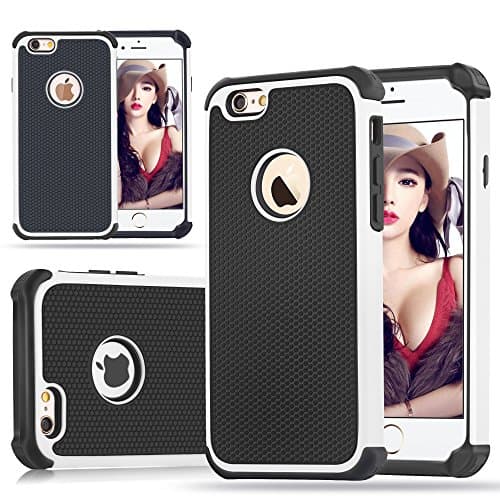 iPhone 6 Plus Case , UBWH [ Shock Absorption ] Shockproof Rubber Silicone + Rugged Slim Hard Shell Hybrid Dual Layer Armor Protection Impact Defender Case Cover For Apple iphone 6s Plus 5.5" White
