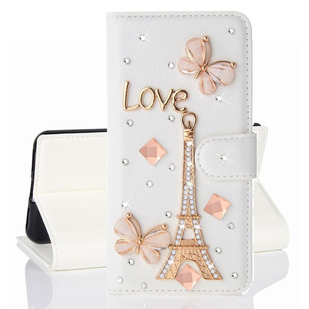 HongHushop Luxury Bling Glitter PU Leather Case for Wileyfox Swift 2 Diamond Flip [Magnetic Closure] [Card Slots] Stand Wallet Glitter Cover Case for Wileyfox Swift 2 / Swift 2 Plus - Crown Butterfly