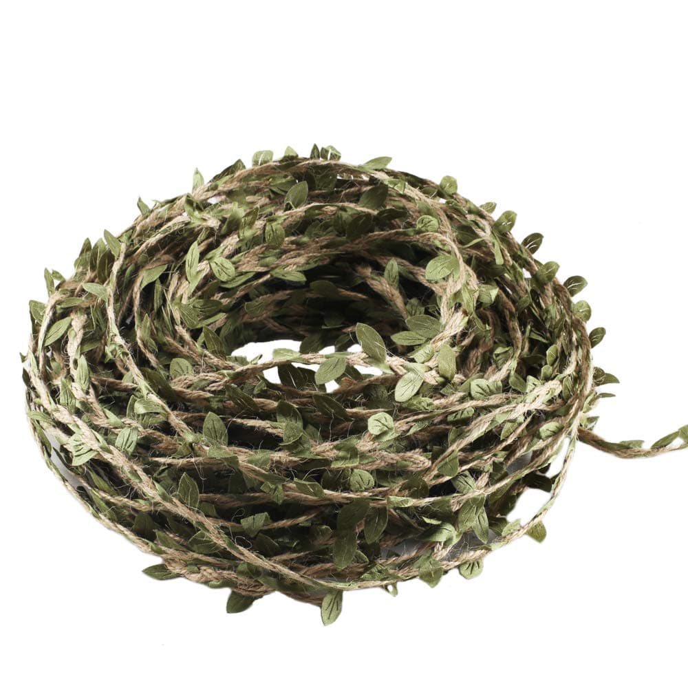 MIHOUNION 4 Roll 65 Ft / 20m Artificial Plants Hanging Ivy Artificial Vines Olive Green Silk Vine Leaves Foliage Leaf for Headband Garland Christmas Wedding Decoration