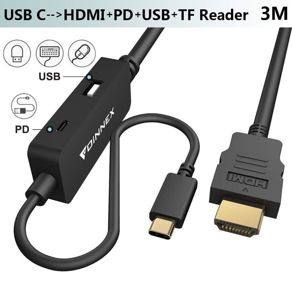 FOINNEX USB C to HDMI Cable 3M Compatible with Laptop Dell USB-C