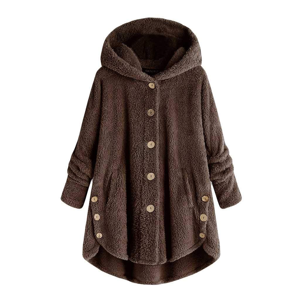 Women's Hooded Jacket Button Top Fashion Sweater Solid Color Jacket Winter Warm Jacket