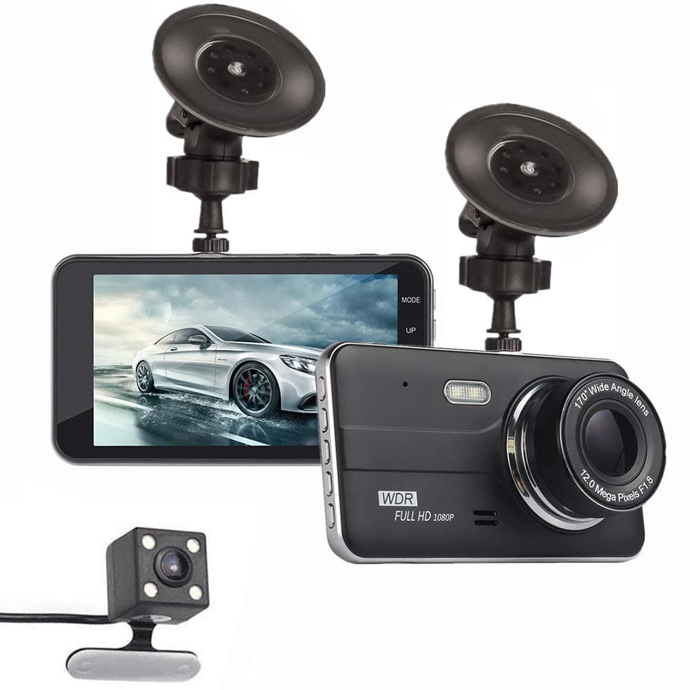 Dual Dash Cam Car Camera 1080P Front and 720P Rear View Backup Camera, 4.0" LCD Screen 351°Wide Angle with Ultra Clear Night Vision, G-Sensor, Parking Monitor, Motion Detection, WDR