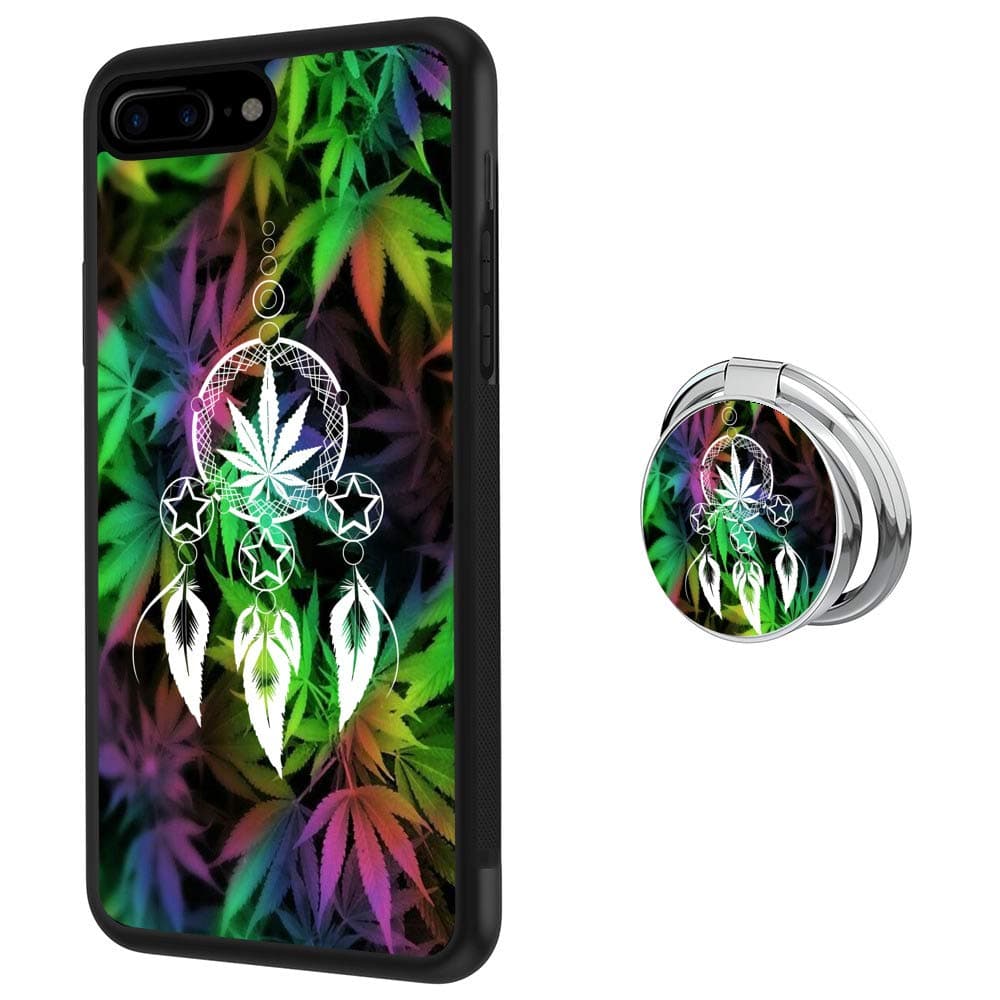 Hynina Phone Case and Phone Ring Buckle Compatible for iPhone 7 Plus 8 Plus - Marijuana Leaf Dream Catcher