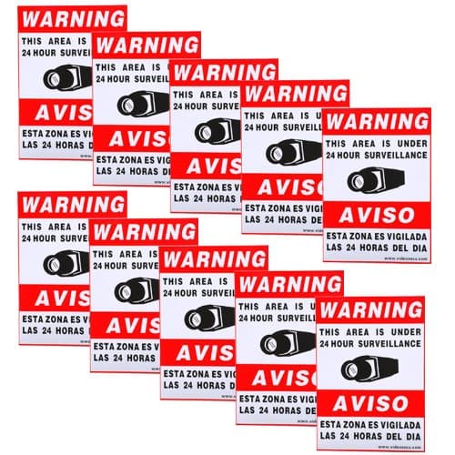 VideoSecu 10 Home CCTV Surveillance Security Camera Video Stickers Warning Decals 11.5"x8.3" Weatherproof Vinyl Window Alarm Signs CKL