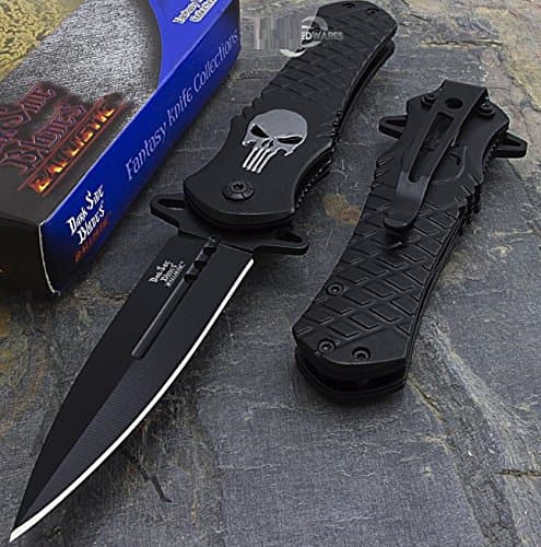 Bacchus Star 8.5" PUNISHER WAR ZONE SKULL SPRING ASSISTED FOLDING POCKET KNIFE Open Assist