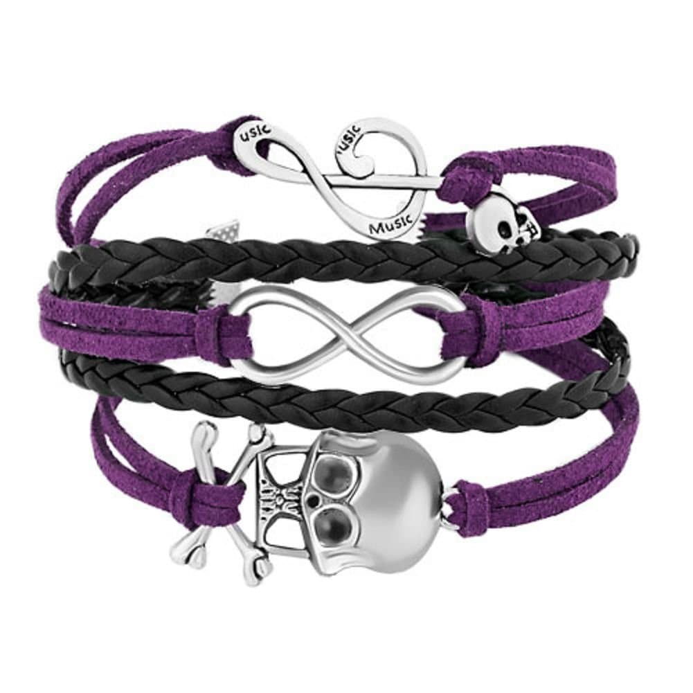 Uniqueen Braided Leather Wrap Bracelet Sideways Infinity Skull Music Note Womens Girls Wristband Bracelets